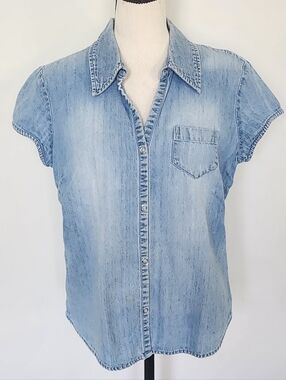 At Last Faded Light Blue Short Sleeve Denim Shirt